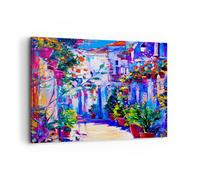 Quadro su Tela 100x70cm Casa fiori strada cielo Stampe Immagini Quadri Murale