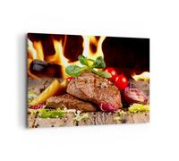 Quadro su Tela 100x70cm Cibo legno fuoco bistecca Stampe Immagini Quadri Murale