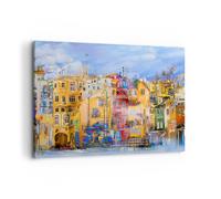 Quadro su Tela 100x70cm città vecchia casa popolare Stampe Immagini Murale