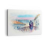 Quadro su Tela 100x70cm Coppia Amore Città ponte Stampe Immagini Quadri Murale
