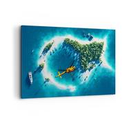 Quadro su Tela 100x70cm Elicottero Oceano isola paradiso Stampe Immagini Murale
