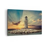 Quadro su Tela 100x70cm Faro acqua mare pietre Stampe Immagini Quadri Murale