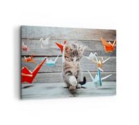 Quadro su Tela 100x70cm Gatto divertimento origami Stampe Immagini Quadri Murale