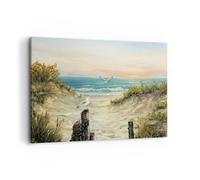 Quadro su Tela 100x70cm Impressionismo Gabbiani Costa Stampe Immagini Murale