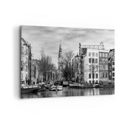 Quadro su Tela 100x70cm In bianco e nero Amsterdam barche Stampe Immagini Murale