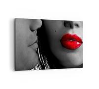 Quadro su Tela 100x70cm Le labbra rosse i capelli scuri il modello l'amore