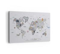 Quadro su Tela 100x70cm Mappa il mondo i continenti Stampe Immagini Murale