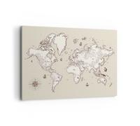 Quadro su Tela 100x70cm Mappa mondo classico continenti Stampe Immagini Murale