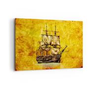 Quadro su Tela 100x70cm Nave pirata oceano tesoro Stampe Immagini Quadri Murale