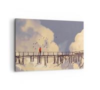 Quadro su Tela 100x70cm Nuvole Ponte uccelli Paesaggio Stampe Immagini Murale
