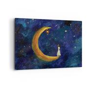 Quadro su Tela 100x70cm Ragazza Su La Luna Stampe Immagini Quadri Moderni Murale