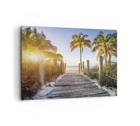 Quadro su Tela 100x70cm Spiaggia Palme Passerella Stampe Immagini Quadri Murale