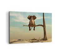Quadro su Tela 100x70cm Stampe da Parete Elefante Seduto Ramo Grandi Decorazione Murale Camera da Letto Cucina 1 pezzo Quadri Moderni Soggiorno Grafica Immagini Wall Art Canvas AA100x70-4557