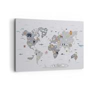 Quadro su Tela 100x70cm Mappa il mondo i continenti Stampe Immagini Murale