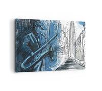 Quadro su Tela 100x70cm Sassofono musicista disegno Stampe Immagini Murale