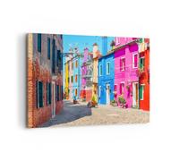 Quadro su Tela 100x70cm strada casa fiori Stampe Immagini Quadri Moderni Murale