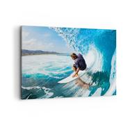 Quadro su Tela 100x70cm Surf Surfer Oceano onda Stampe Immagini Quadri Murale