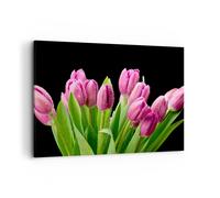 Quadro su Tela 100x70cm Tulipani Bouquet rugiada gocce Stampe Immagini Murale