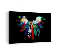 Quadro su Tela 100x70cm Uccello piuma colore composizione Stampe Immagini Murale
