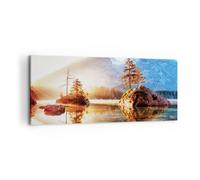 Quadro su Tela 120x50cm Alba montagne lago Stampe Immagini Quadri Moderni Murale