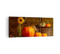 Quadro su Tela 120x50cm Autunno folk tradizione zucche Stampe Immagini Murale