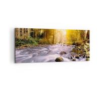 Quadro su Tela 120x50cm Autunno foresta montagna fiume Stampe Immagini Murale