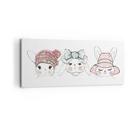 Quadro su Tela 120x50cm Conigli cappelli illustrazione bambini Stampe Murale