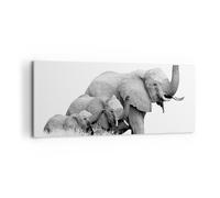 Quadro su Tela 120x50cm Elefanti famiglia bianco e nero Stampe Immagini Murale
