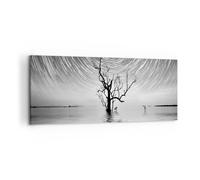 Quadro su Tela 120x50cm In bianco e nero albero lago Stampe Immagini Murale