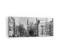 Quadro su Tela 120x50cm In bianco e nero Amsterdam barche Stampe Immagini Murale