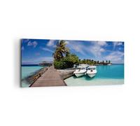 Quadro su Tela 120x50cm Isola maldiviana arcipelago oceano capanna Stampe Murale