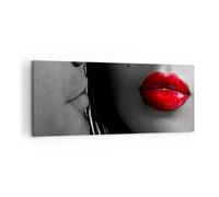 Quadro su Tela 120x50cm Le labbra rosse i capelli scuri il modello l'amore