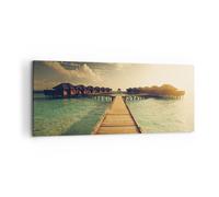 Quadro su Tela 120x50cm Maldive Cottage Acqua Stampe Immagini Quadri Murale