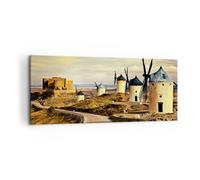 Quadro su Tela 120x50cm Mulino a vento andalusia paesaggio Stampe Murale