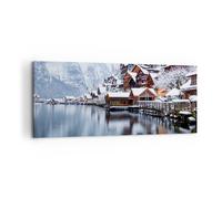 Quadro su Tela 120x50cm Paesaggio Insediamento Di Montagna Inverno Stampe Murale