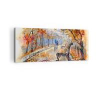 Quadro su Tela 120x50cm Percorso Panchina Autunno donna Stampe Immagini Murale