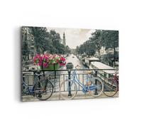 Quadri Moderni Soggiorno Amsterdam biciclette ponte Quadro su Tela 120x80cm Stampe da Parete Camera da Letto Cucina 1 pezzo Wall Art Canvas Grandi XXL Decorazione Murale Grafica Immagini AA120x80-4503