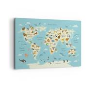 Quadro su Tela 120x80cm Animali il mondo mappa Stampe Immagini Quadri Murale