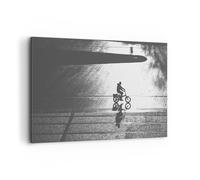 Quadro su Tela 120x80cm Bianco e nero ciclista solitudine Stampe Immagini Murale