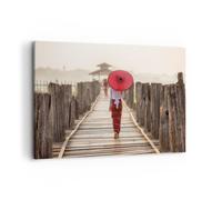 Quadro su Tela 120x80cm Birmania ombrellone ponte Stampe Immagini Quadri Murale