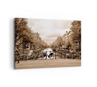 Quadro su Tela 120x80cm Canale Biciclette Amsterdam centro Stampe Murale