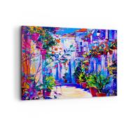 Quadro su Tela 120x80cm Casa fiori strada cielo Stampe Immagini Quadri Murale