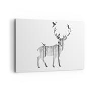 Quadro su Tela 120x80cm Cervo Autunno Foresta Illustrazione Stampe Murale