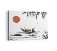 Quadro su Tela 120x80cm Cina pescatore disegno Stampe Immagini Quadri Murale