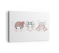 Quadro su Tela 120x80cm Conigli cappelli illustrazione bambini Stampe Murale