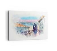 Quadro su Tela 120x80cm Coppia Amore Città ponte Stampe Immagini Quadri Murale