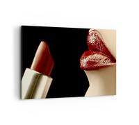 Quadro su Tela 120x80cm Donna labbra rosse rossetto faccia Stampe Murale