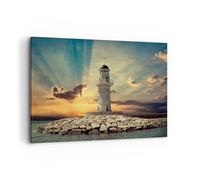 Quadro su Tela 120x80cm Faro acqua mare pietre Stampe Immagini Quadri Murale