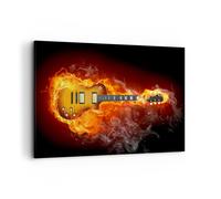 Quadro su Tela 120x80cm Fuoco Chitarra Strumento Stampe Immagini Quadri Murale