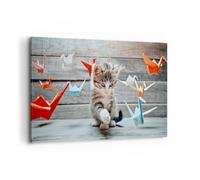 Quadro su Tela 120x80cm Gatto divertimento origami Stampe Immagini Quadri Murale